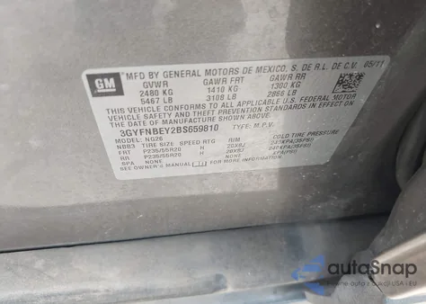 2011 Cadillac Srx Performance Collection z USA, uszkodzony, nr VIN 3GYFNBEY2BS659810